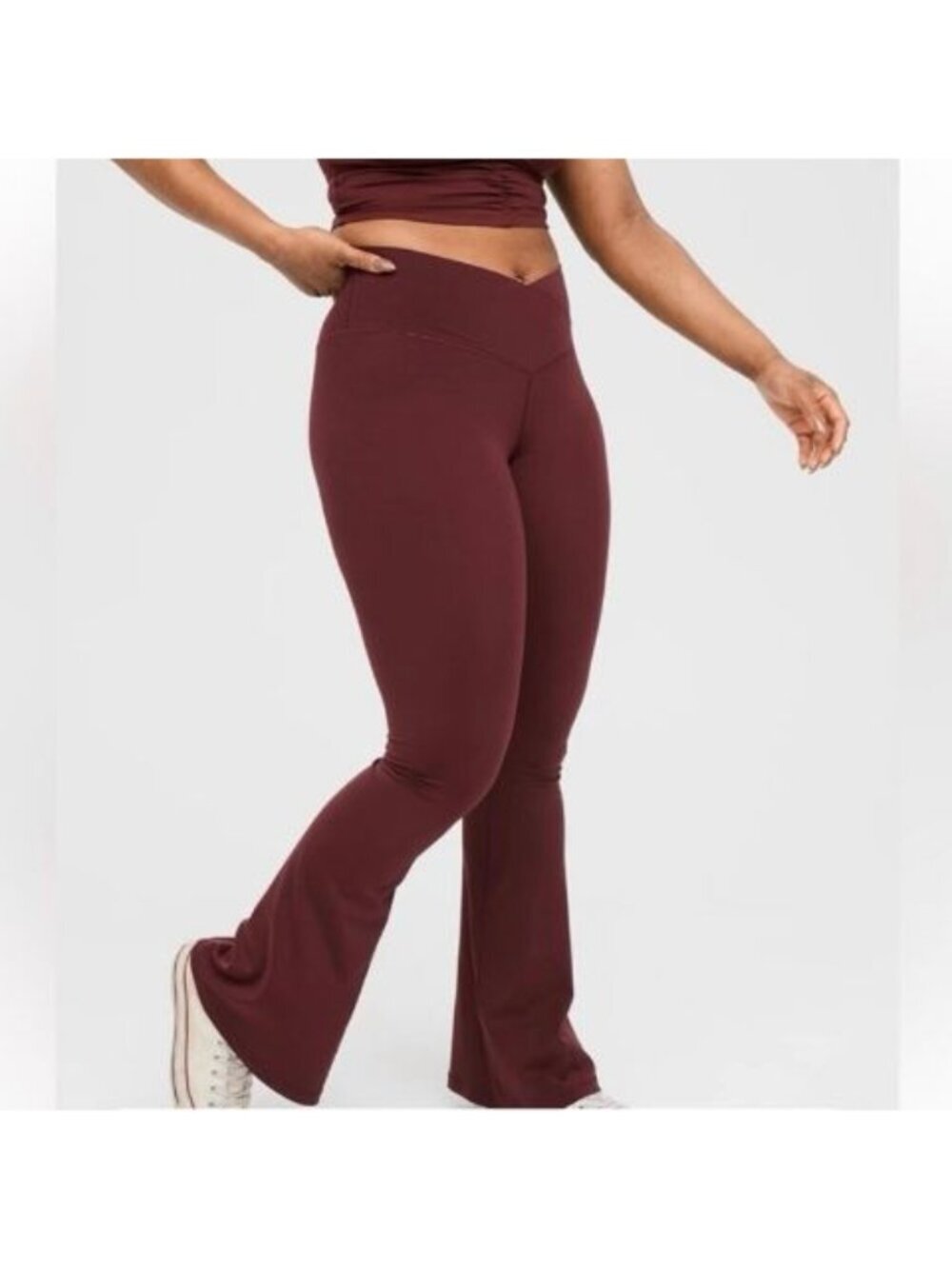 Aerie OFFLINE Real Me Crossover Flare Leggings Burgundy Small High Rise